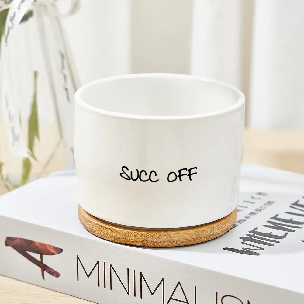 Custom Ceramic Flower Pot with Wooden Base – Elegant Home Decor